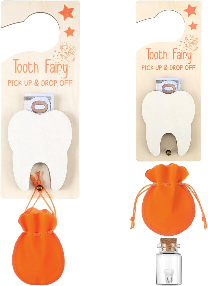 Tooth Fairy Holder Bag Hanger with Money Slot Keepsake Bottle Velvet Pouch Tooth Fairy Box Encourage Gift for Lost Teeth Boy Girl Milk(Classic,Pink)