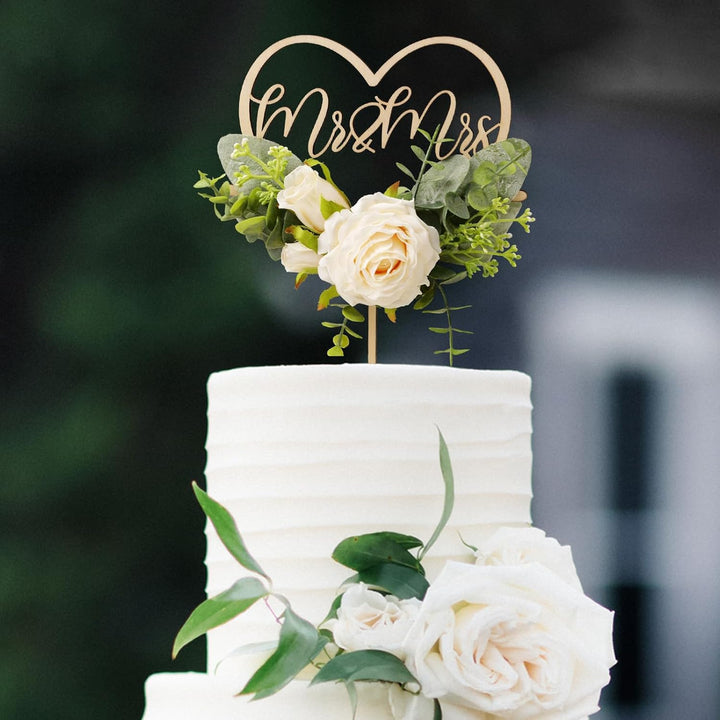 Mr & Mrs Cake Topper Greeny Wedding Cake Topper in Wood (Design 02)