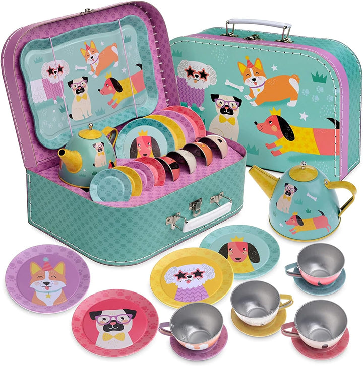 Tea Party Set - 15-Piece Toddler Tea Set with Unicorn Design for Kids - Includes Teapot, Cups, Saucers, Plates and Carrying Case for Imaginative Play and Storage