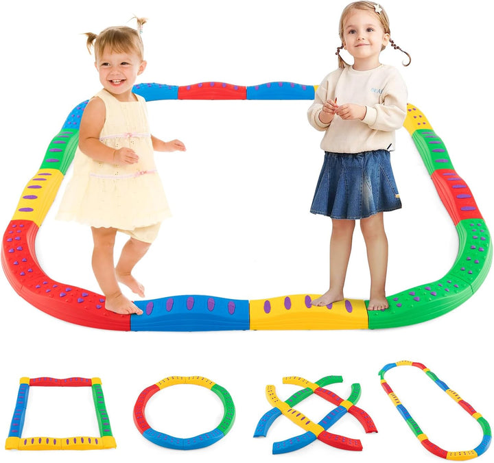 Kids Balance Beam Stepping Stones Set, 20 PCS Montessori Obstacle Course for Toddler Indoor Outdoor, Non Slip Rubber Base, Gymnastics Toy, Build Coordination Gross Motor Skills