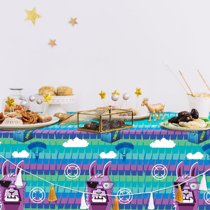 Llama Theme Party Tablecloth 3 PCS, Plastic Disposable Video Games Table Cover for Game Fans Birthday Party Decorations Supplies, 86.6 X 51.2In