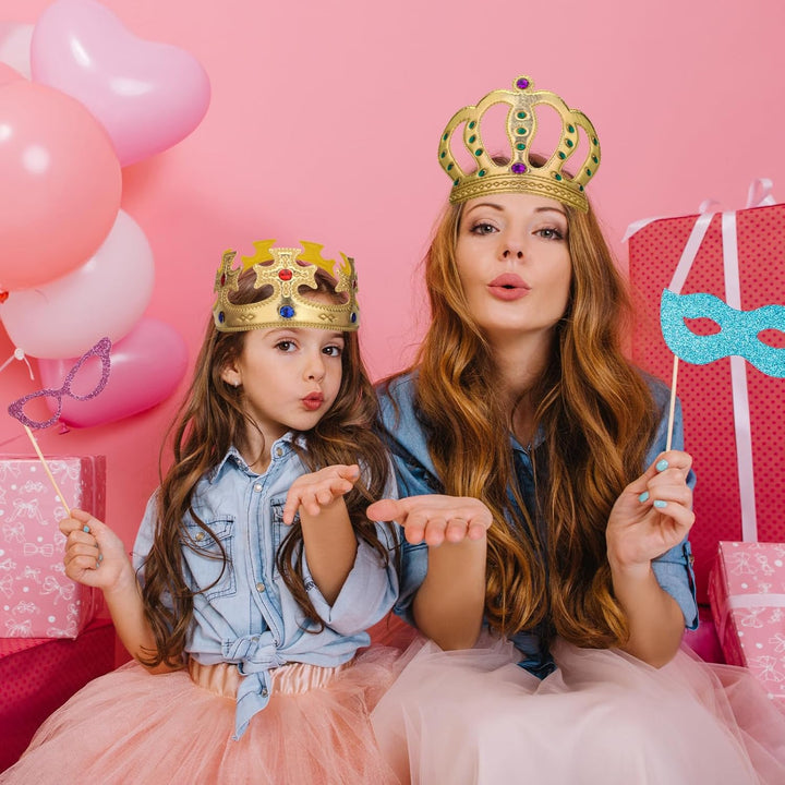 6 Pcs Birthday King Crowns Foam Crowns Prince Princess Gold Crown King Queen Crown Hat Cap with Gems for Birthday Party Supplies Halloween Crown