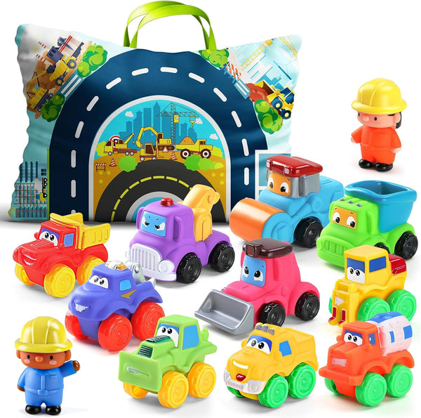 12 PCS Soft Rubber Car Toys for 1 Year Old Boy with Playmat/Storage Bag|1 Year Old Boy Gifts|1St Birthday Gifts for Toddler Toys Age 1-2|Baby Toys 12-18 Months