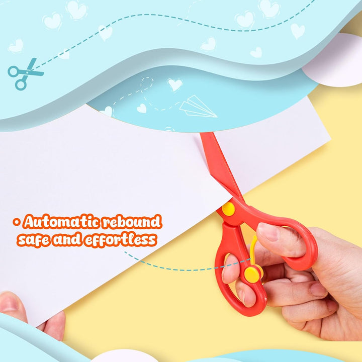 Kids Safety Scissors, 8 PCS Blunt Tip Scissor Skills Preschool Training for Kids & Children, Anti-Pinch Design, Child Hand-Eye Coordination Development, Playdough Tools Cutting Activity