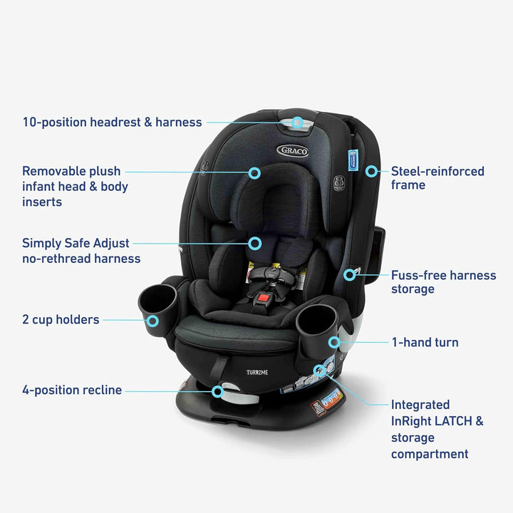 Turn2Me 3-In-1 Rotating Convertible Car Seat, Cambridge, Featuring Headrest and Harness Adjust, Easy Installation and Steel Reinforced Frame