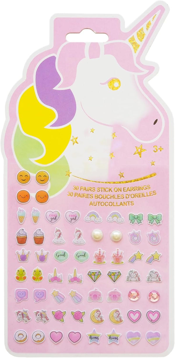Stick on Earrings - Girls 3D Unicorn Sticker Earrings Self-Adhesive Glitter Craft Gem Stickers (Unicorn)