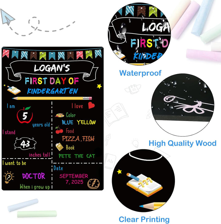 First Day of School Sign 14"X10" Double-Sided First and Last Day of School Board Reusable Wooden Colorful Chalkboard for Grades 1-12 for Kindergarten Pre K for Photography