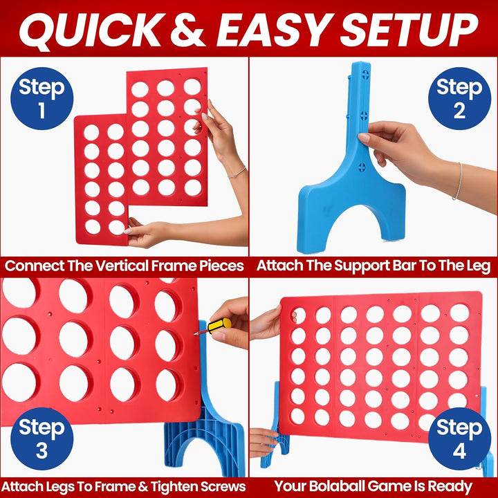 4 in a Row Tabletop Game – 1.8 Ft 4 to Score Game for Kids & Adults, Indoor/Outdoor Family Yard, Portable Party for Home, Picnic & Travel, Plastic Version.