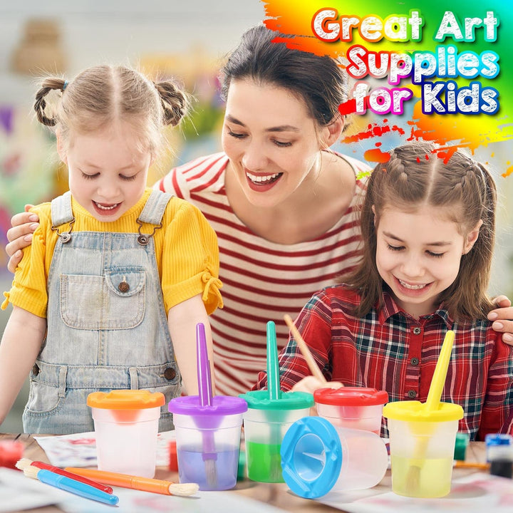 40 Pieces Paint Cups with Lids for Kids Toddler No Spill Paint Cups with Brushes Acrylic Washable Spill Proof Painting Containers for Art Supplies Kids Early Learning Watercolor