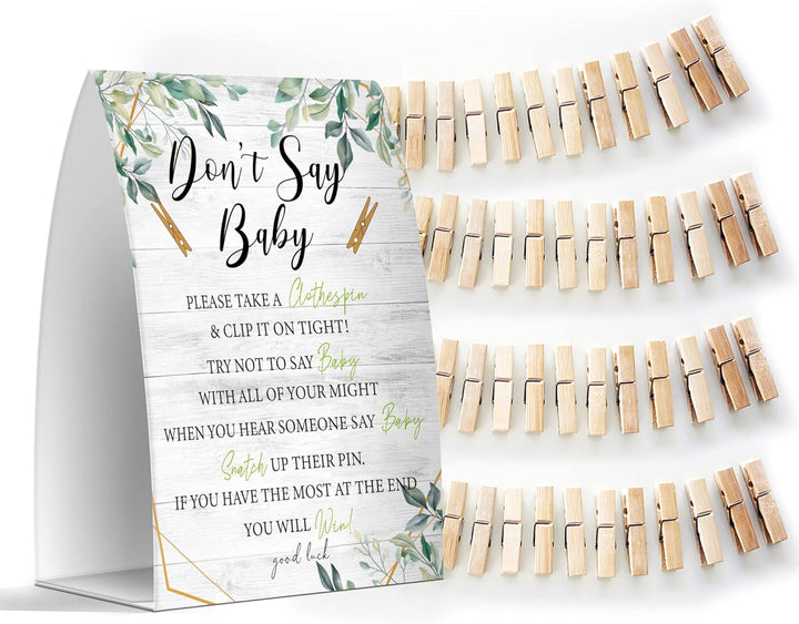 Don'T Say Baby Set - One 5X7 Sign and 50 Mini Clothespins, Baby Shower Games, Baby Shower Decoration, Gender Neutral Baby Shower - Msjb041