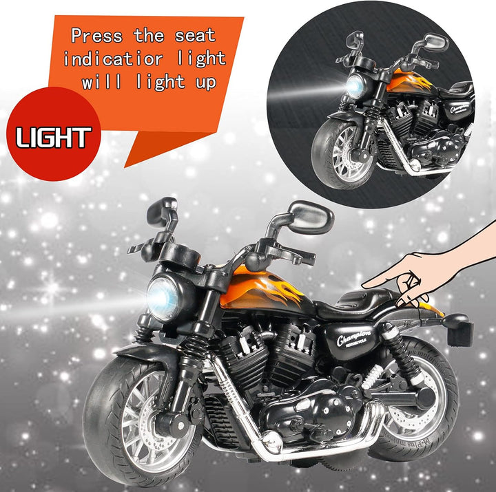 Die Cast Toy Motorcycle,Pull Back Motorcycle with Sounds and Lights 1:14 Friction Powered Kids Toy Cars,Motorcycle Toys Gift for Boys or Girls over 3 Years Old Birthday Christmas (Black)