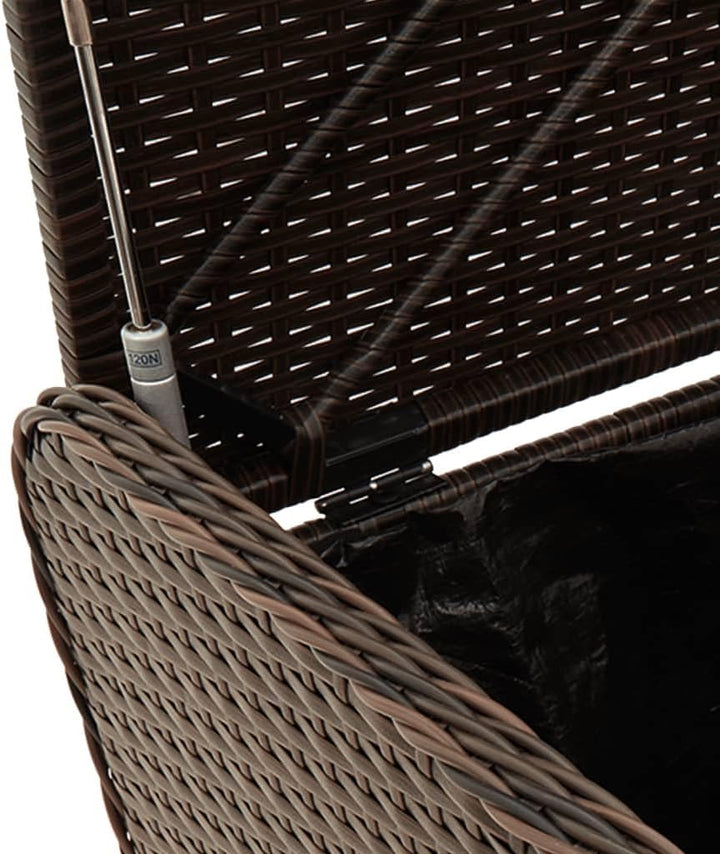 Storage Bench with Cushion Brown 31.5"X20.1"X20.5" Poly Rattan,Multifunctional Outdoor Storage Bench with Padded Seat and Waterresistant Storage Bag