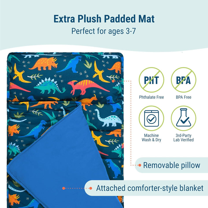 Kids Original Nap Mat – Cozy Kids Sleep Mat with Pillow, Ideal for School & Travel - Jurassic Dinosaurs