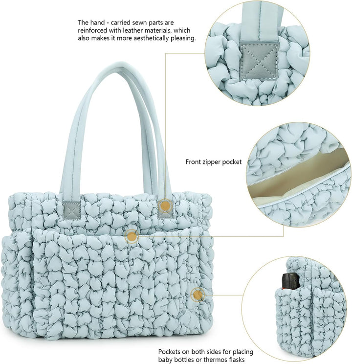 Puffer Tote Diaper Bag for Women, Multifunction Lightweight Fashion Quilted Mommy Tote Bag