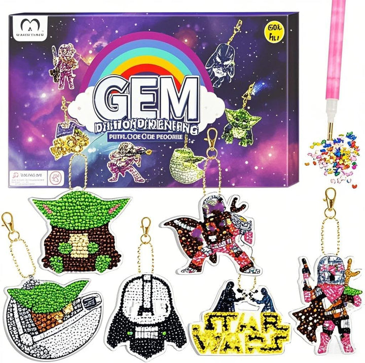 Diamond Art for Kids 6 Pcs DIY Diamond Painting Cartoon Keyrings Set, Painting by Number Gem Keychains Craft Kits for Kids Ages 6-12, Gifts for Birthday, Back to School