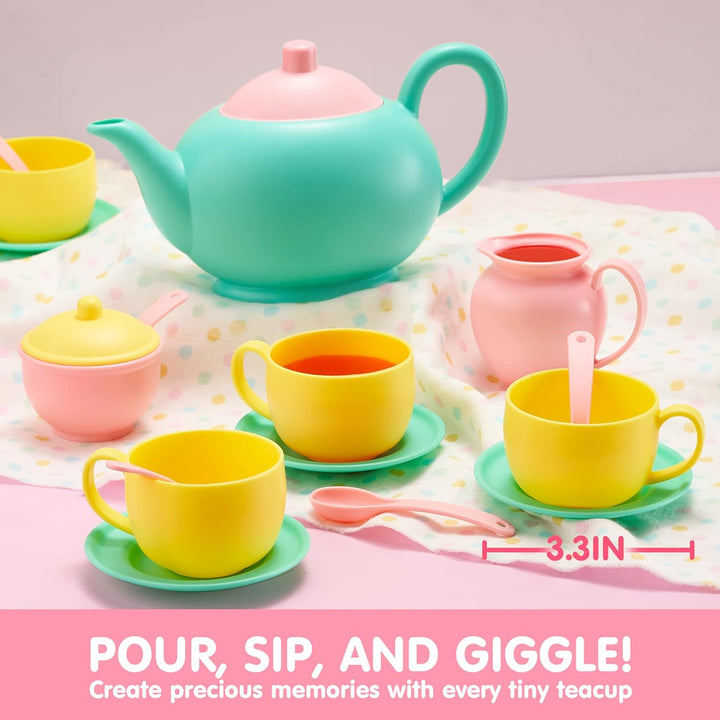 18PCS Pretend Role Play Tea Party Set Play Food Accessories BPA Free, Phthalates Free, Plastic Tea Set, Mini Kitchen for Kids, Gifts for Toddler Boys Girls Ages 3 4 5 6 Years Old
