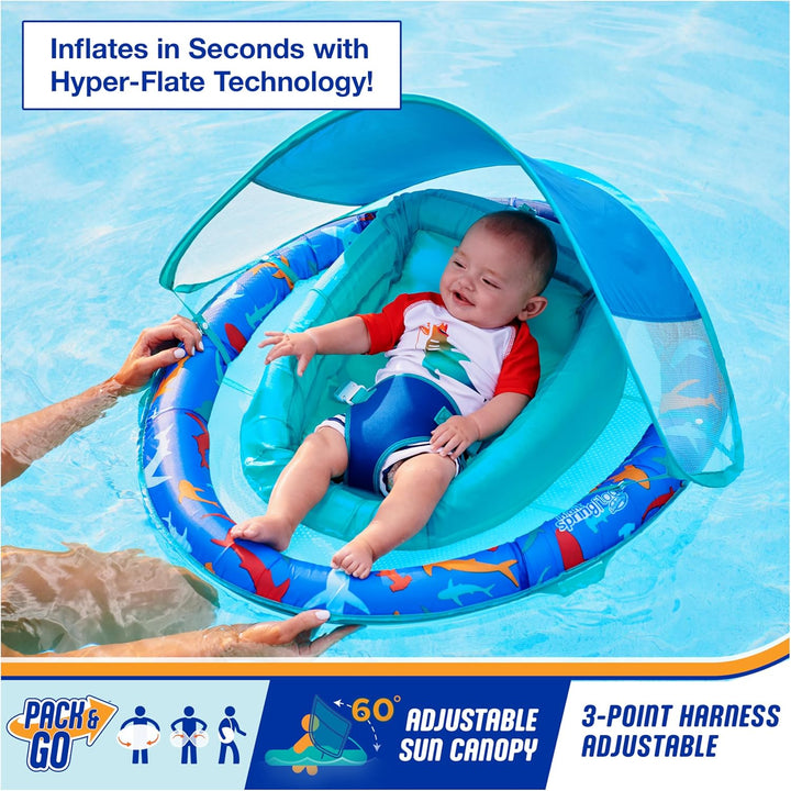 Infant Spring Float, Baby Pool Float with Canopy & UPF Protection, Swimming Pool Accessories for Kids 3-9 Months, Shark