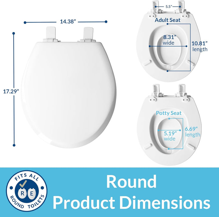 Nextstep2 Toilet Seat with Toddler Potty Training Seat Built-In, Slow Close, Easy Clean, Magnetic Removable Kids Seat, Made in USA, ROUND, White