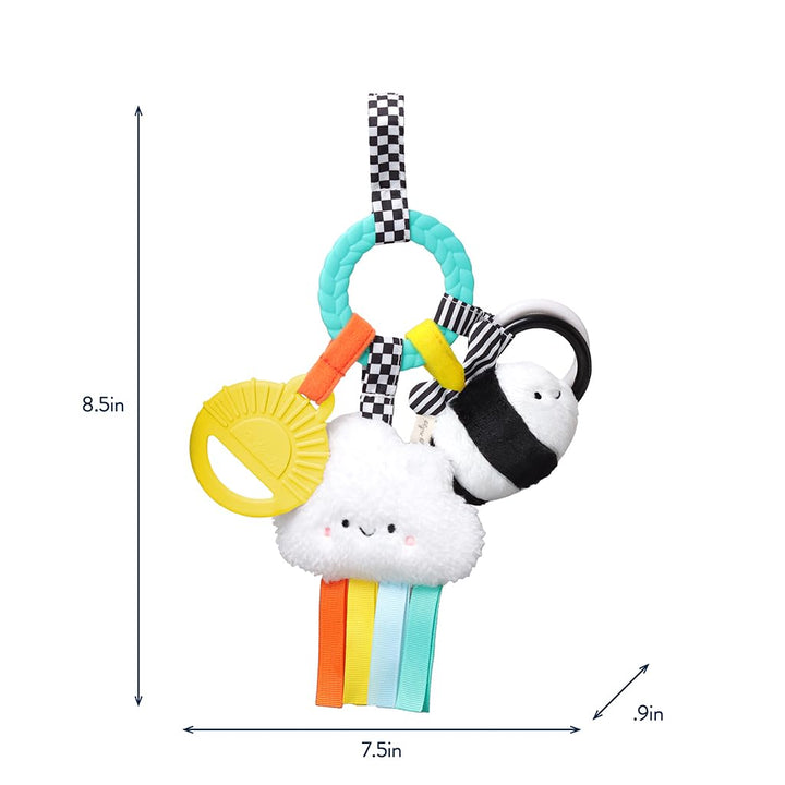 Teething Activity Toy - Bitzy Busy Ring Infant Teething Toy Features Braided Ring & Dangling Toys, Includes Teether, Ribbons, Crinkle Sound & Jingle Bell - 0 Months & up (High Contrast)