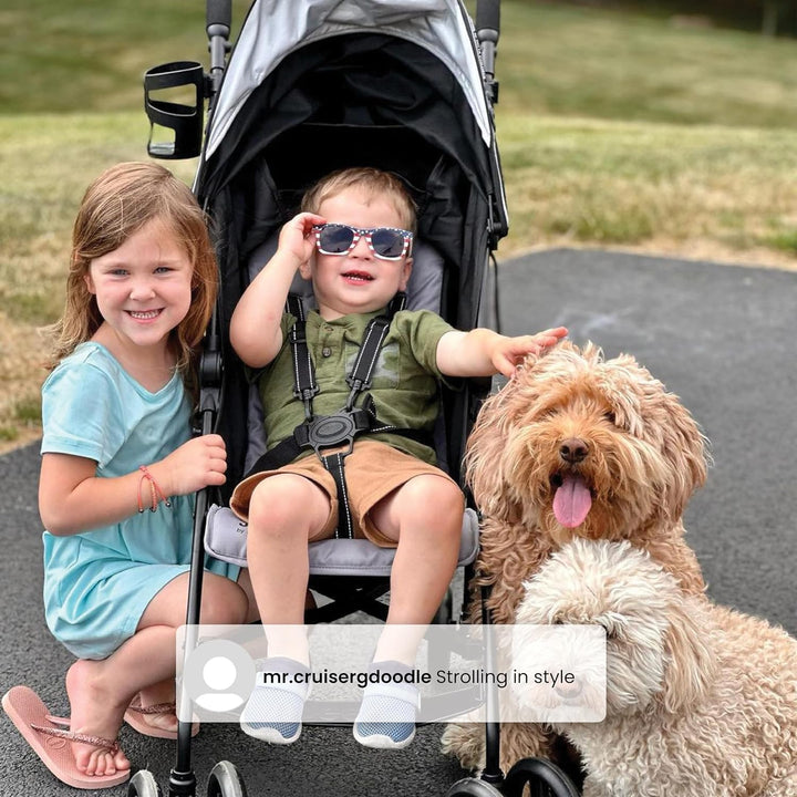Jeep Adventureglyde Stroller by  - Lightweight Travel Stroller with Smoothest Ride & Compact Fold, 3-Position Recline, Extra Large Storage Basket, Black/Grey