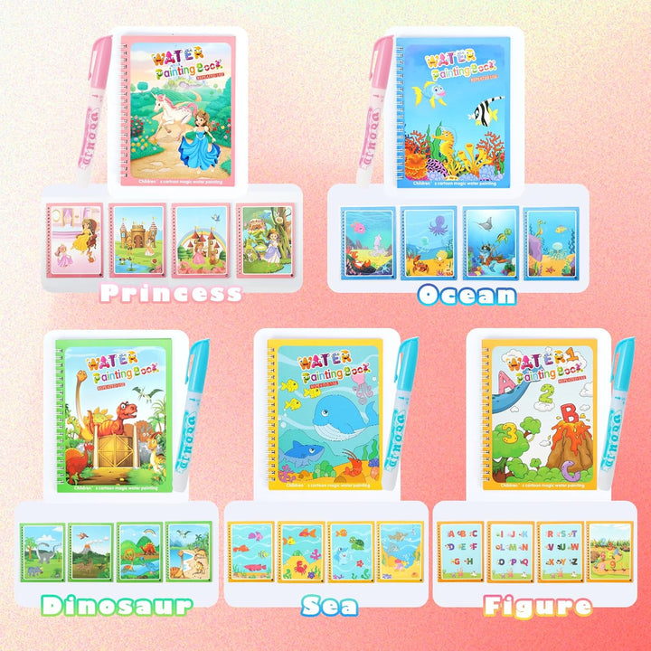 5 Pack Reusable Water Coloring Book for Toddlers, Water Doodle Book Toys, Paint with Water Books,Mess-Free Coloring Book, Portable Educational Doodle Drawing Toy, Educational Learning Kits Gifts