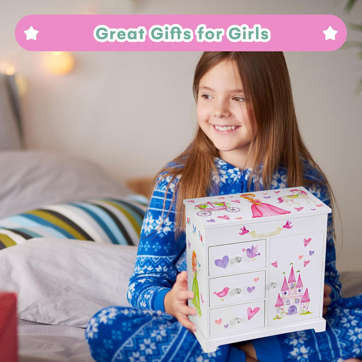Jewelry Box for Girls with 3 Drawers - Musical Princess Jewelry Box with Spinning Doll and Dance of the Sugar Plum Fairy Tune - Appreciated Gifts for Kids - 9.5 X 7.75 X 9.5 Inches