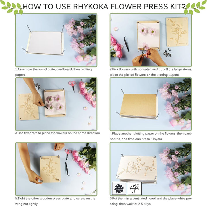 Professional Flower Press, 8 Layers 6.3X8.3 Inch (16X21Cm) Wooden Flower Press Kit/Flower Pressing for Kids Adults, Great Gift for DIY Flowers Lovers (Wooden)