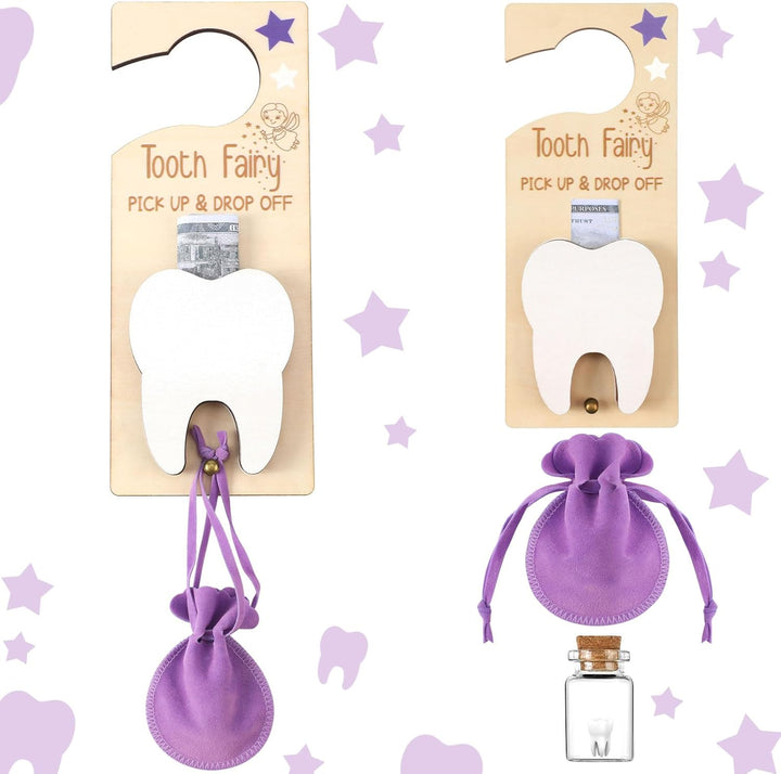 Tooth Fairy Holder Bag Hanger with Money Slot Keepsake Bottle Velvet Pouch Tooth Fairy Box Encourage Gift for Lost Teeth Boy Girl Milk(Classic,Pink)