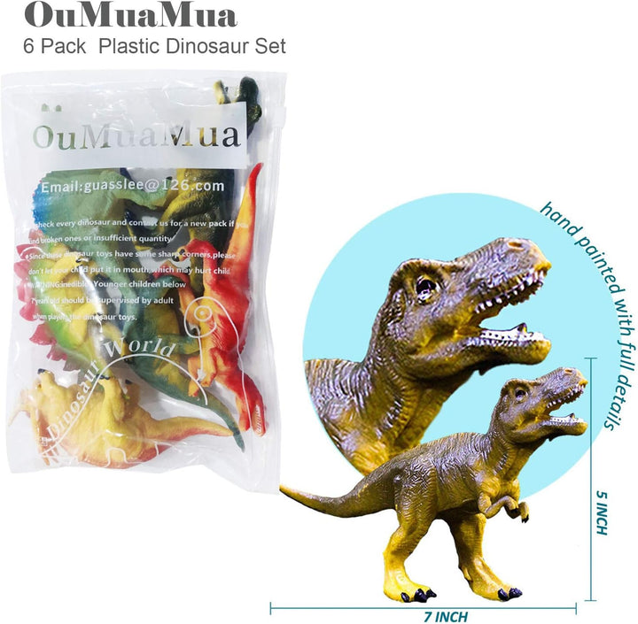 Dinosaur Toys, Plastic Dinosaur Figure Set, Ideal Education Toys for Kids and Toddler, Including T-Rex, Stegosaurus, Monoclonius, 6 to 7 Inch Large Size, 6 Pack