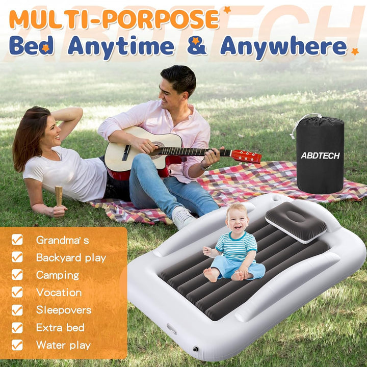 Inflatable Toddler Travel Bed - Portable Toddler Kids Travel Bed with Safety Sides Complete Kids Air Mattress Set with High-Speed Pump, Ideal for Vacation Camping and Sleepover (60 Inches)