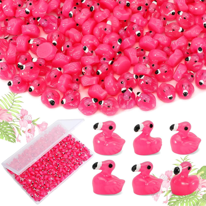 100Pcs Mini Flamingo Resin Ducks, Pink Figurine Tiny Animals Set Toy Bulk for Garden Lawn Decor DIY Craft Dollhouse Micro Landscape Fairy Party Gifts