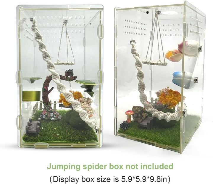 2 Pack Jumping Spider Rope Bridge Swings, Natural Cotton Rope Handmade Magnetic Mounting Jumping Spider Accessories for Medium Jumping Spider Enclosure