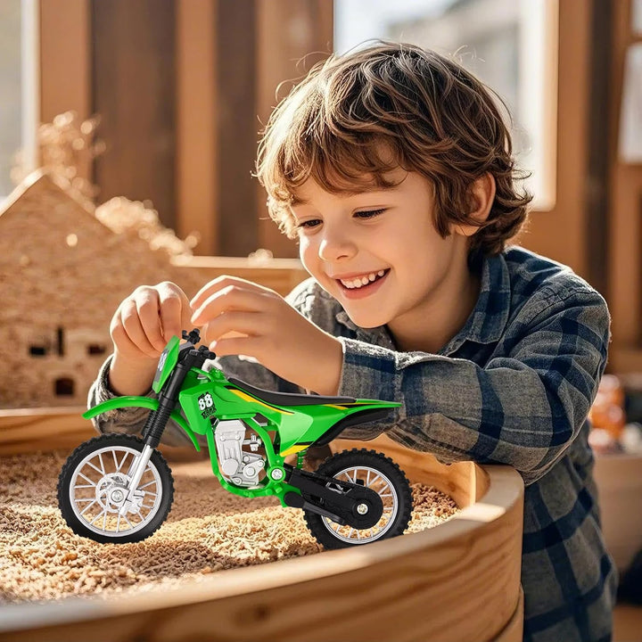 Small Dirt Bike Toy Green, 1:8 Scale Collector Die-Cast Motorcycle Ornaments with Foot Support, Mini Christmas Unisex Gift