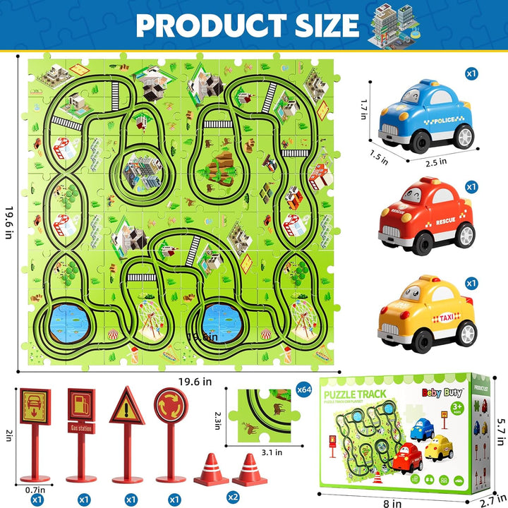 64 PCS Puzzle Track Car Set Toys for Kids Boys, Toddler Toys Gifts for 3 4 5 Year Old Boys, Floor Puzzle Tracks Car for Boys Ages 3-5 4-6, for 3 4 5 6 Year Old