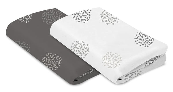 Breeze Playard Sheets, for Baby Bassinets and Furniture, Machine Washable and 100% Cotton, White & Grey, 2 Pack