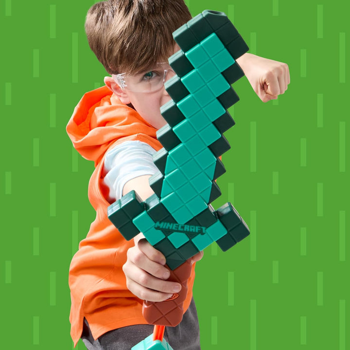 Minecraft Sword Dart Blaster, Pull Back Priming, Foam Edge, 8 N1 Darts, Ages 8+