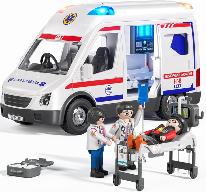 Ambulance Toy Truck for Kids 3-8, Large Toy Cars with Lights & Sounds, Emergency Vehicle Toddler Toys, Rescue Role Playset, Play & Learn Toddler Toys Ages 3 4 5 6 7 8 9 10 11 12