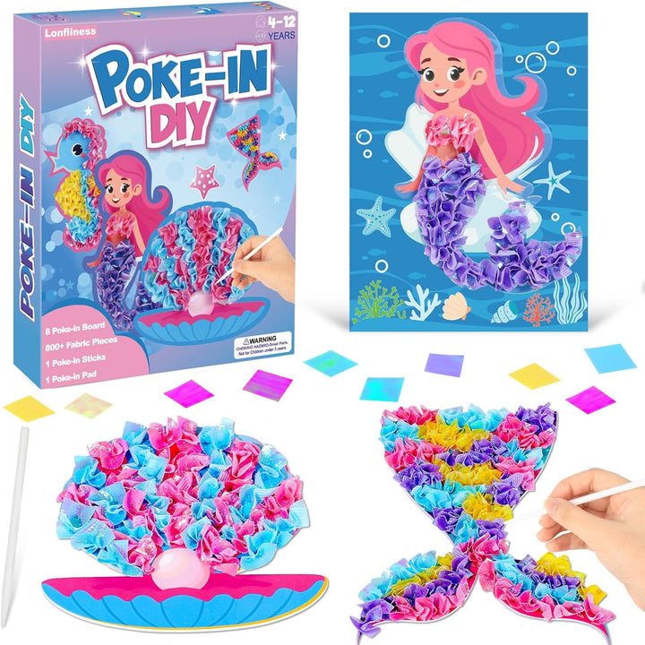 8PCS Poke-In Craft and Art Kit for Kids Animal Theme No-Mess Fabric Sewing Art Girls Boys 4-12 Puzzle Puncture Painting DIY Jungle Animal Toy Gifts for Creative Activity Game Birthday Party