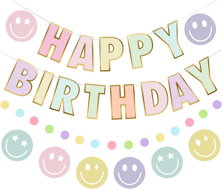 Purple Birthday Decorations, Pre-Strung Happy Birthday Banner with Butterflies and Circle Dot Garland, NO DIY Butterfly Party Decorations for Women Girls Men Boys