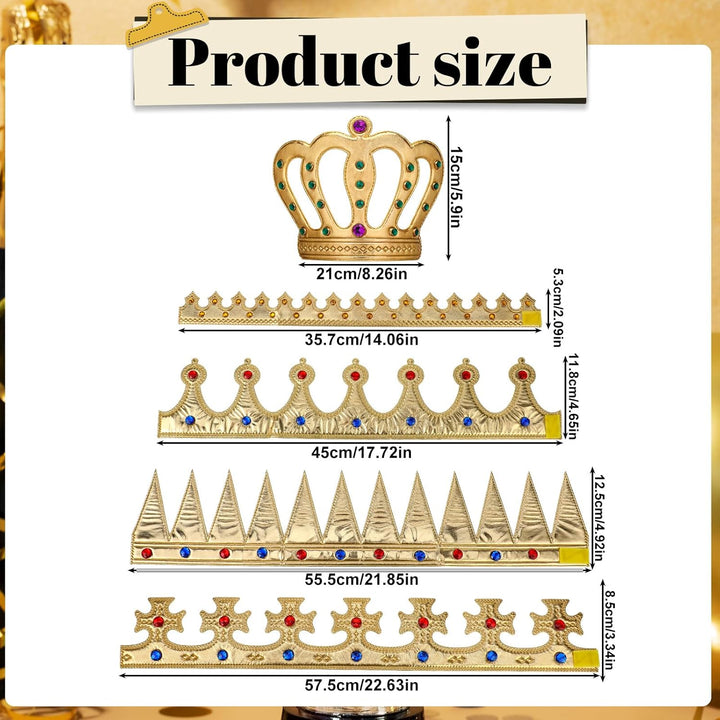 6 Pcs Birthday King Crowns Foam Crowns Prince Princess Gold Crown King Queen Crown Hat Cap with Gems for Birthday Party Supplies Halloween Crown