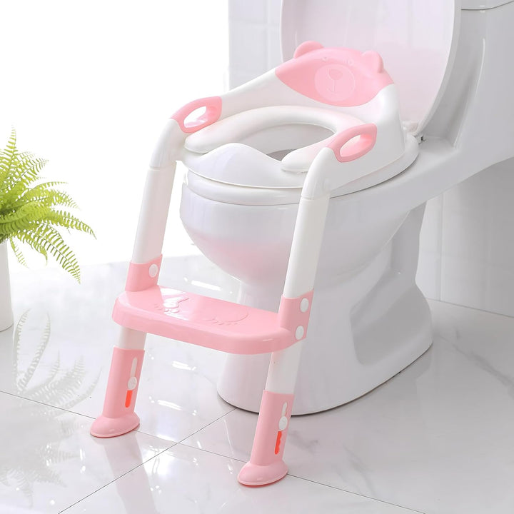 Potty Training Seat with Step Stool Ladder,  Potty Training Toilet for Kids Boys Girls Toddlers - Comfortable Safe Potty Seat with Anti-Slip Pads Ladder Grey