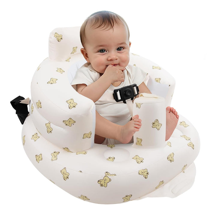 Inflatable Baby Seat for Babies 3 Months & Up, Baby Floor Seats for Sitting Up, Baby Seats for Infants, Blow up Baby Chair with Built in Air Pump - Bear