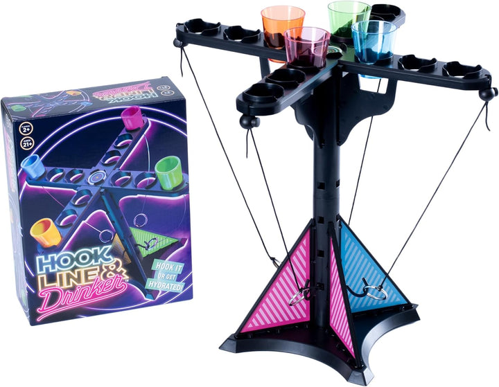 Hook Line & Hydration Party Game – Fun Ring Toss Game for Adults | 13" Tower with Shot Glasses | Perfect for Parties, 2+ Players, Ages 21+