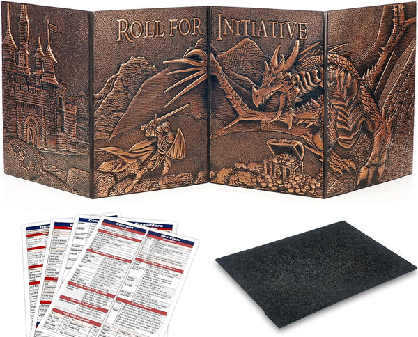 DND DM Screen 5E, D&D Dungeon Master Screen 3D Faux Leather 4 Panel Game Master Screen with Customizable Inserts - Dungeons and Dragons GM RPG Accessories Gift for Men or Women