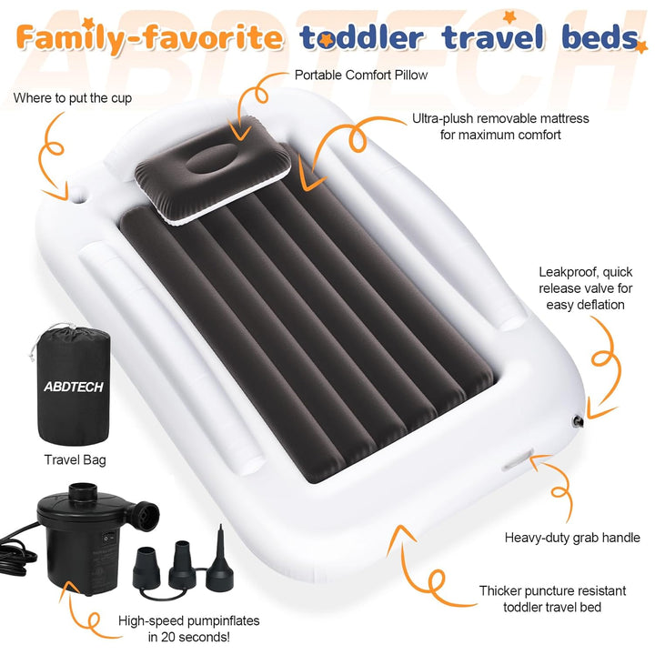 Inflatable Toddler Travel Bed - Portable Toddler Kids Travel Bed with Safety Sides Complete Kids Air Mattress Set with High-Speed Pump, Ideal for Vacation Camping and Sleepover (60 Inches)