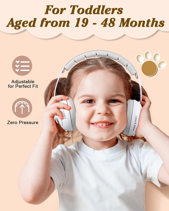 2-In-1 Baby Ear Muffs Noise Protection, Adjustable Headphones with Stretchy Band, Noise Cancelling for Toddler up to 4 Years, Airplane Essentials/Outdoor, White