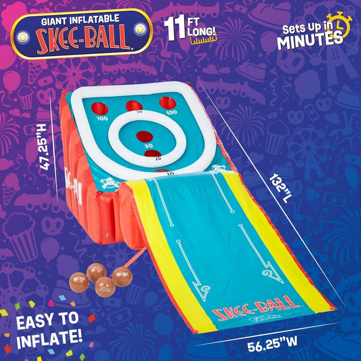 Funpark Giant Inflatable Skee-Ball Game – 11 Ft Long W/ 4 Balls & Electric Air Pump – Indoor & Outdoor Arcade Toy for Kids, Adults & Family – Fun Party Play for Home, Backyard, Events