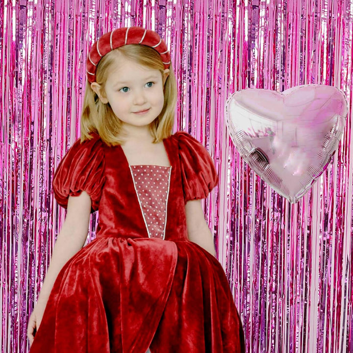 Pink Birthday Decorations for Girls, 3.3X8.2Ft Pink Tinsel Backdrop Foil Fringe Curtains, Glitter Pink Streamers Party Decorations Door Hanging for Barbie Bachelorette Graduation Halloween (2 Pack)