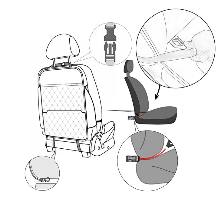 Seat Back Protector + Large Capacity Pocket Storage Organizer,Preventing the Impact of Children Stepping on the Seat Backrest (Style A-Black)