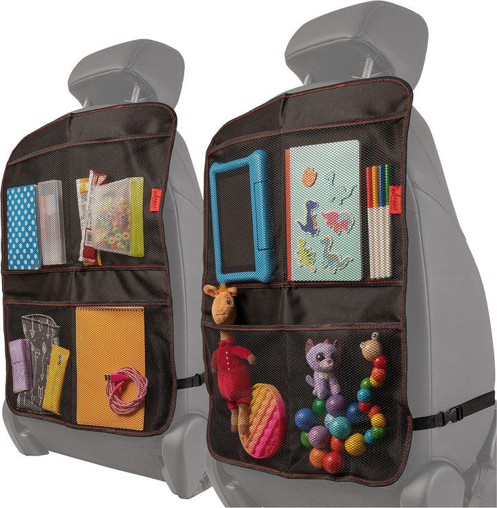 Car Seat Back Protector Cover for Kids (2 Pack) - Black, 3 Mesh Pockets - Backseat Car Organizer - Waterproof & Machine Washable - Protects against Mud, Scuffs & Spills